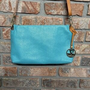 Valentina Shoulder Bag‎ Turquoise Leather Brown Crossbody Purse Made in Italy